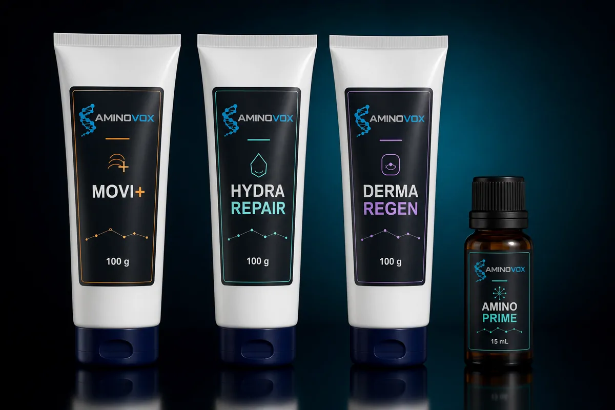 Linha AMINOVOX com MOVI+, HYDRA REPAIR, DERMA REGEN e AMINO PRIME